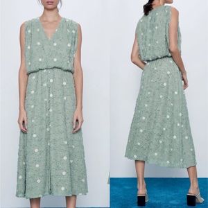 Zara Mint Textured Dot Midi Dress